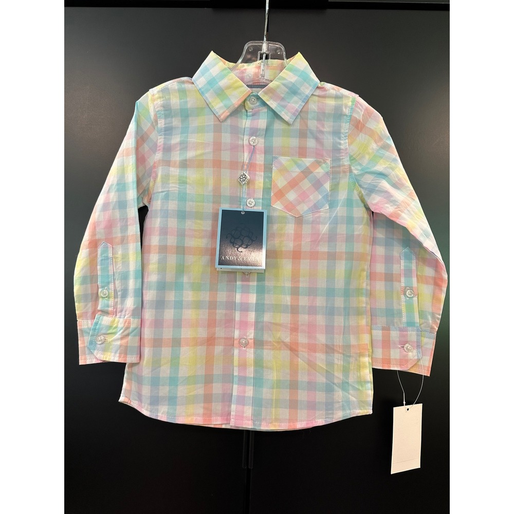 Andy & Evan Toddler Boys Pastel Gingham Plaid Button Down Shirt Multi 3T NEW